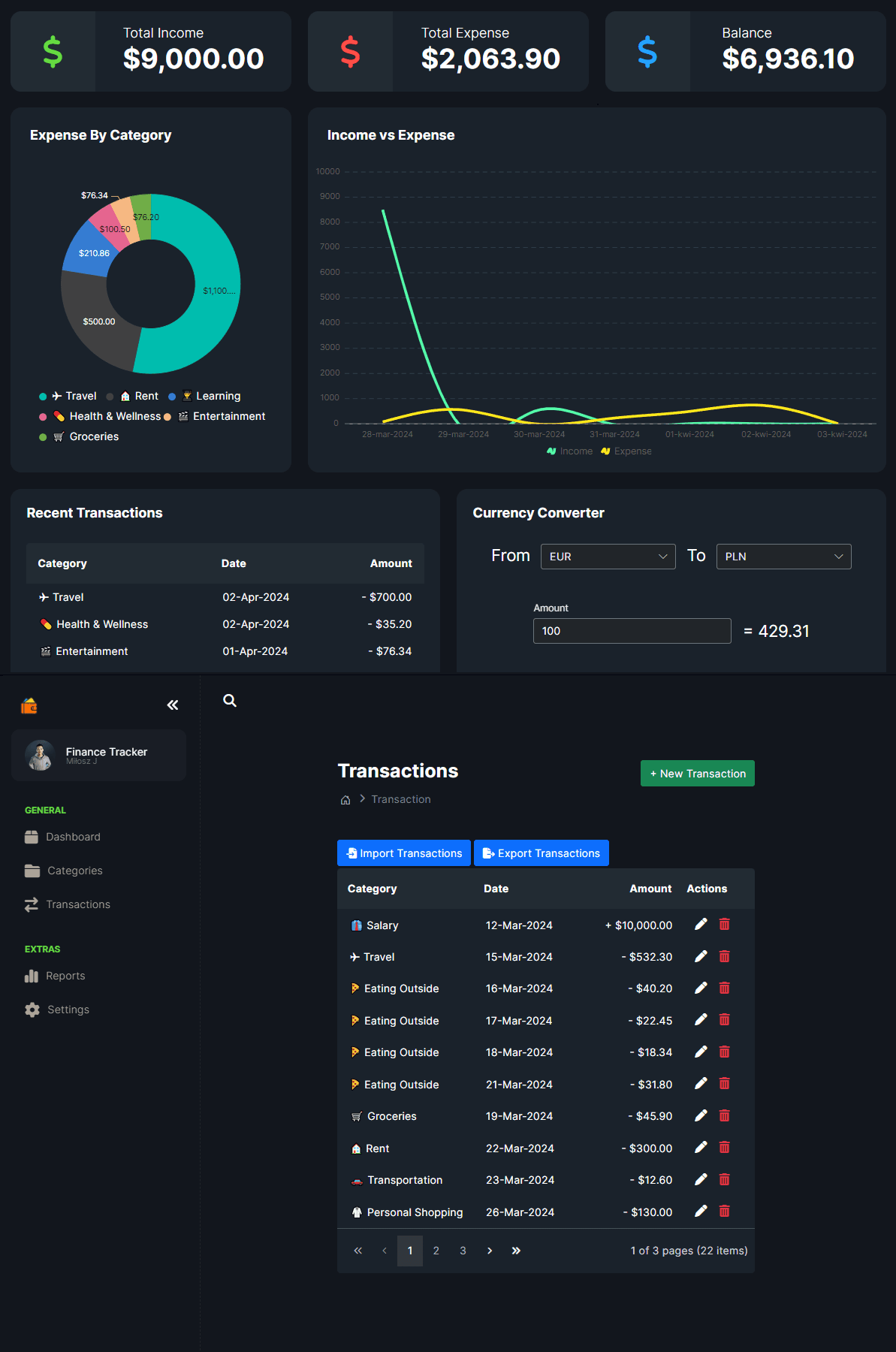 Screenshot of Finance Tracker