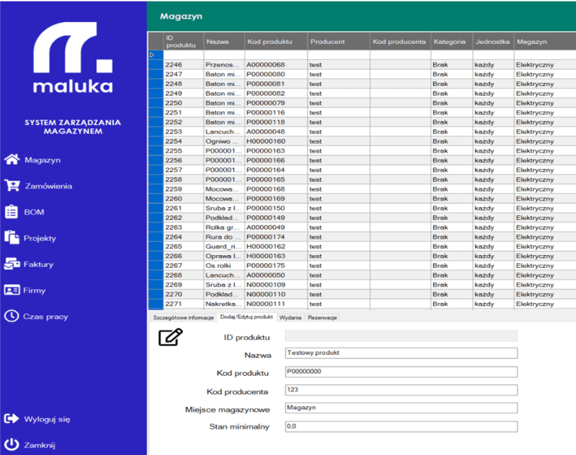Screenshot of Warehouse Management App